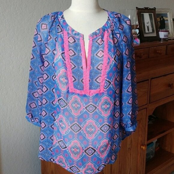 Old Navy Boho Peasant Blouse Popover S - Picture 2 of 8